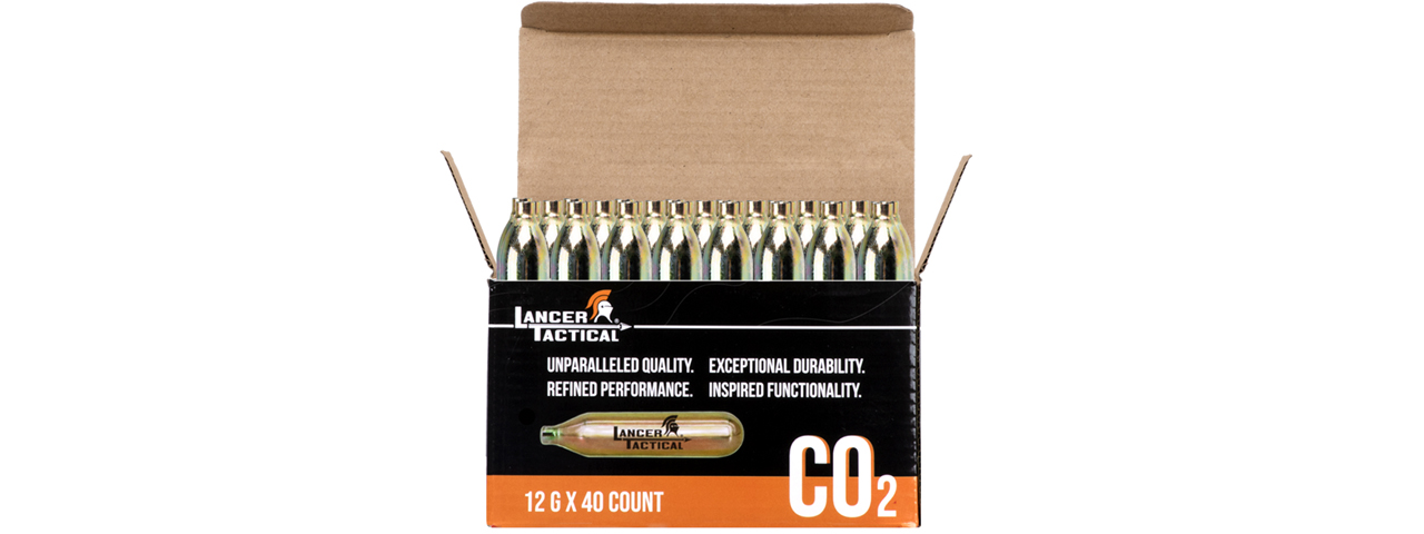 Lancer Tactical High Pressure 12 Gram CO2 Cartridges for Airsoft / Airguns (Pack of 40) - Click Image to Close
