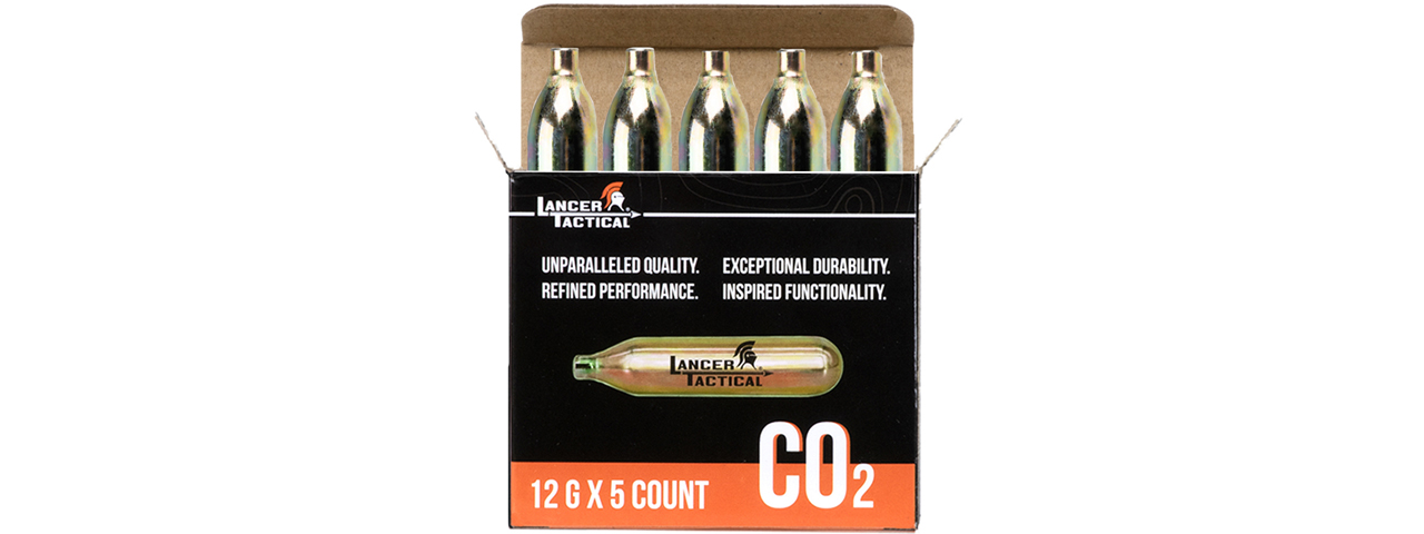 Lancer Tactical High Pressure 12 Gram CO2 Cartridges for Airsoft / Airguns (Pack of 5) - Click Image to Close