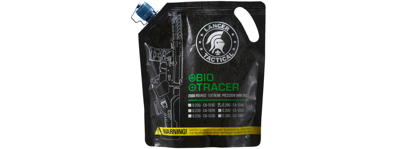 Lancer Tactical 2000 Round 0.28g Bio-Tracer BBs (Color: Green) - Click Image to Close