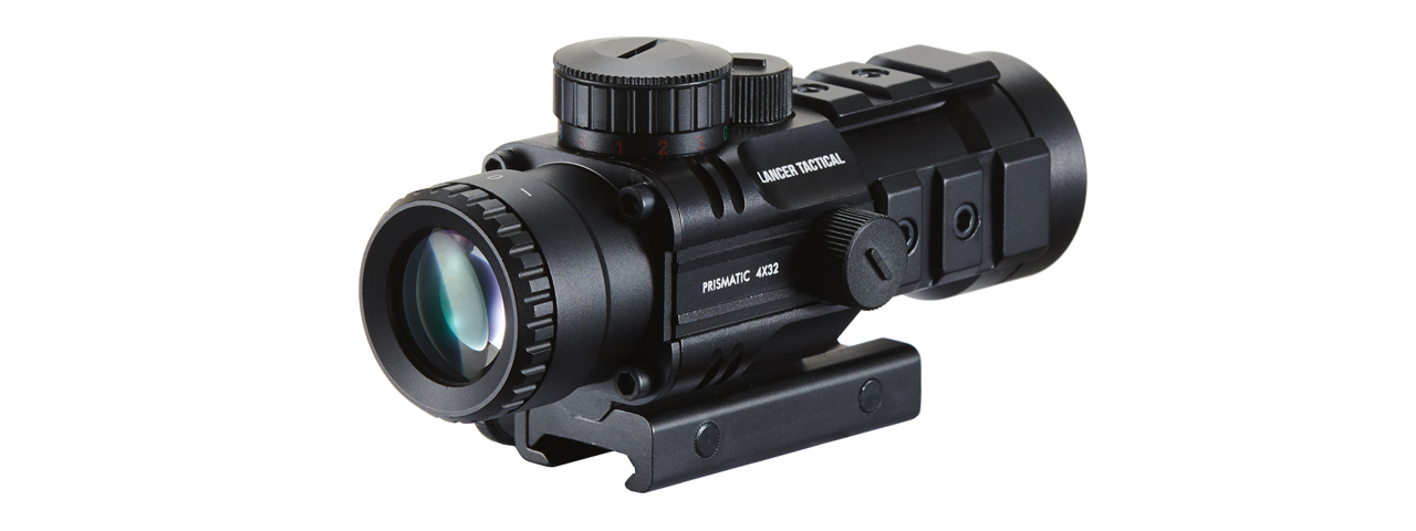 Lancer Tactical Prismatic 4x32 Compact Scope with Illuminated Reticle (Color: Black) - Click Image to Close
