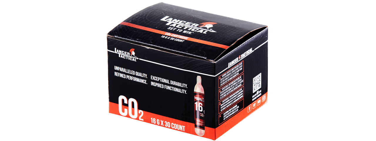 Lancer Tactical High Pressure 16 Gram CO2 Cartridges for Airsoft / Airguns (Pack of 30) - Click Image to Close