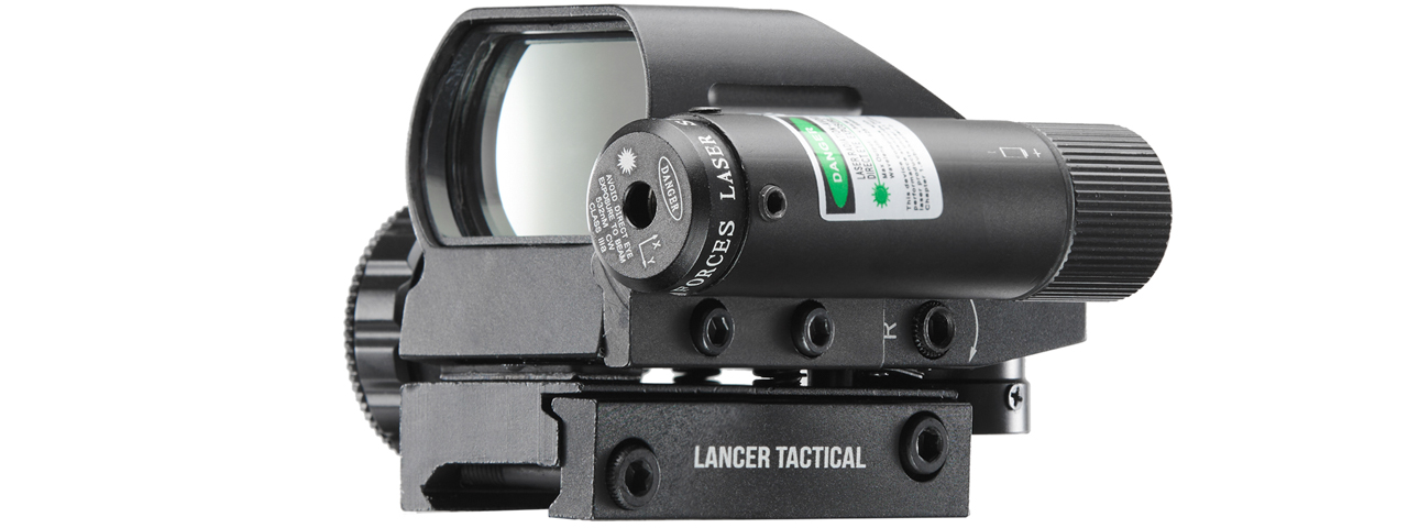 Lancer Tactical 4 Pattern Reticle Reflex Sight w/ Green Laser (Color: Black) - Click Image to Close