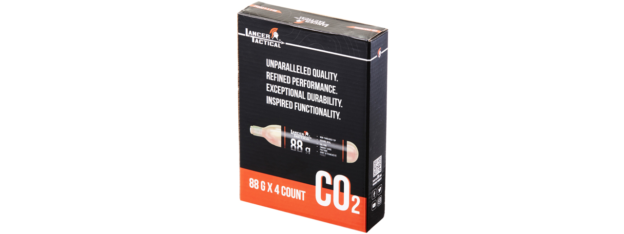 Lancer Tactical High Pressure 88 Gram CO2 Cartridges for Paintball (Pack of 4) - Click Image to Close