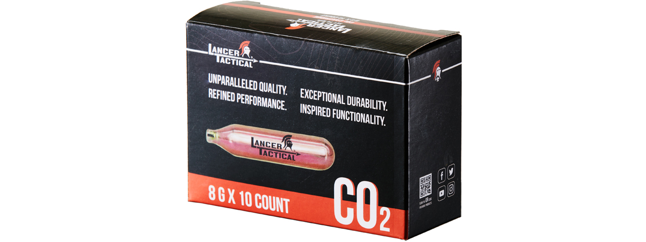 Lancer Tactical High Pressure 8 Gram CO2 Cartridges for Airsoft / Airguns (Pack of 10) - Click Image to Close