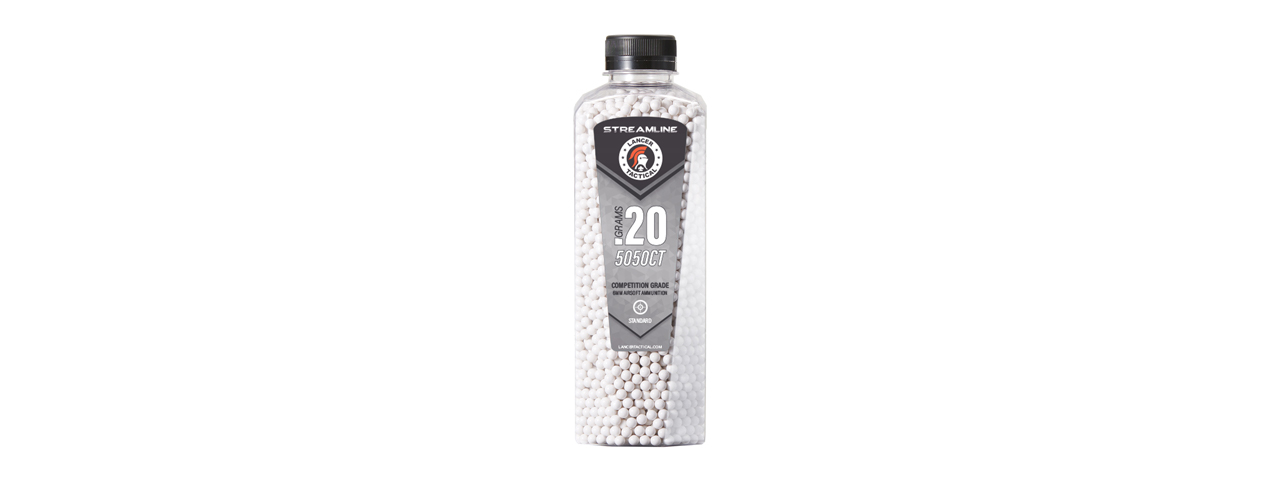 Lancer Tactical 5050 Round 0.20g Streamline Competition Grade BB Bottle (Color: White) - Click Image to Close