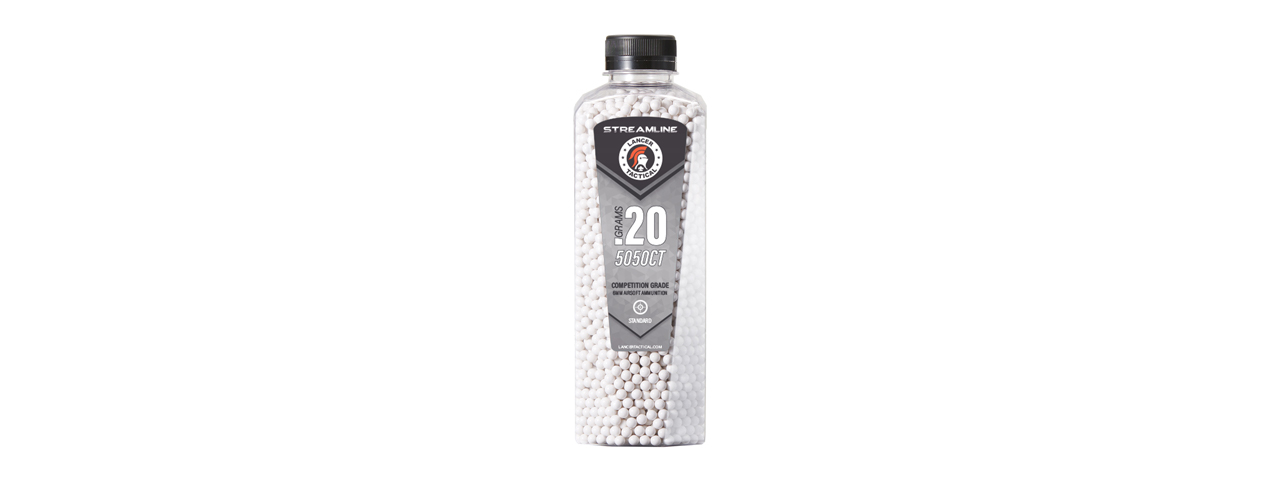 Lancer Tactical 5050 Round 0.20g Streamline Competition Grade BB Bottle (Color: White) - Click Image to Close
