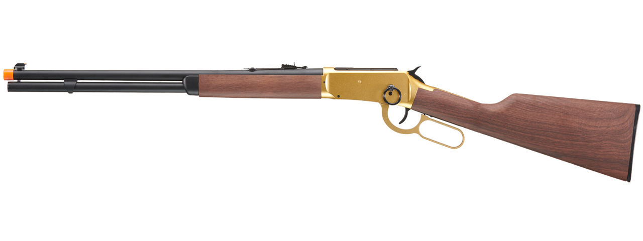 Double Bell M1894 CO2 Powered Lever Action Airsoft Rifle (Color: Gold / Imitation Wood) - Click Image to Close