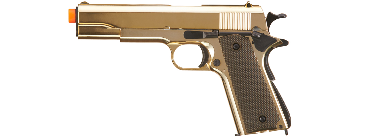 Double Bell Green Gas M1911 GBB Airsoft Pistol Type 1 (Low Velocity) - Gold - Click Image to Close