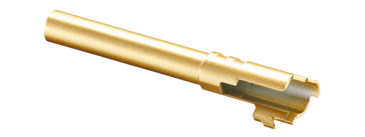 Double Bell Smooth 5 inch Threaded Hi-Capa Airsoft Pistol Outer Barrel (Color: Gold) - Click Image to Close