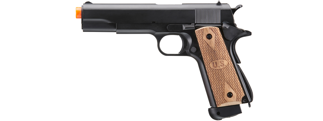 Double Bell M1911 Co2 Gas Blowback Airsoft Pistol w/ Wood Grip (Color: Black) - Click Image to Close