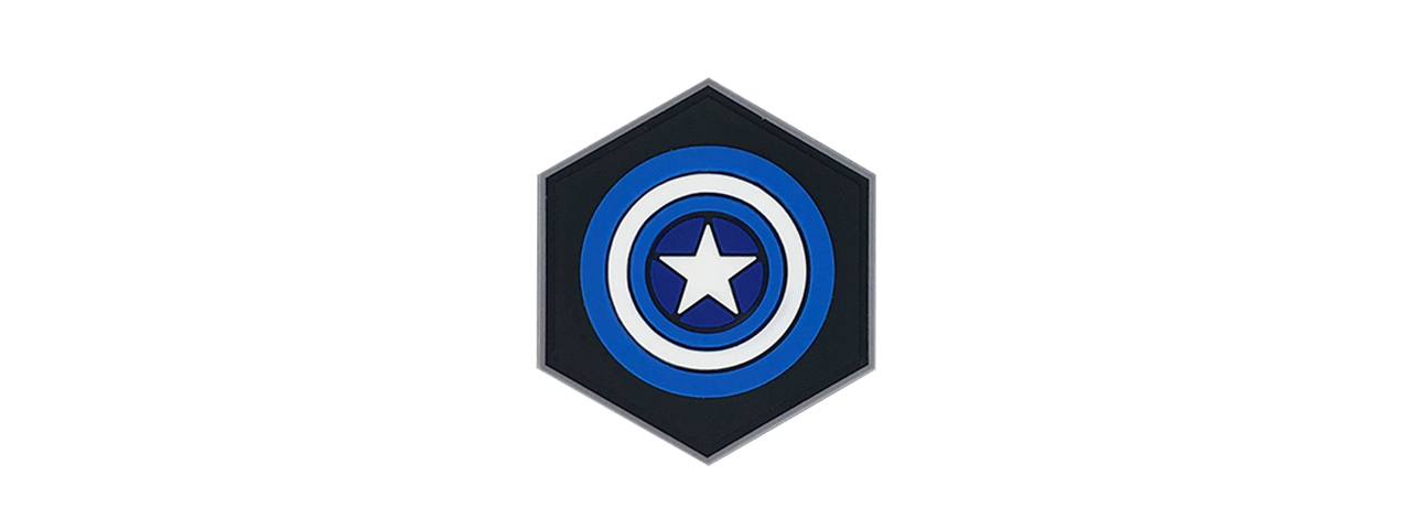 Hexagon PVC Patch Blue Captain America Shield - Click Image to Close