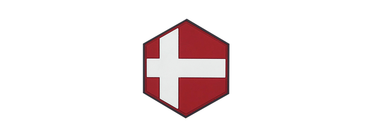 Hexagon PVC Patch Denmark Flag - Click Image to Close