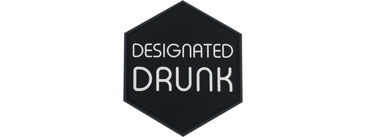 Hexagon PVC Patch "Designated Drunk" - Click Image to Close