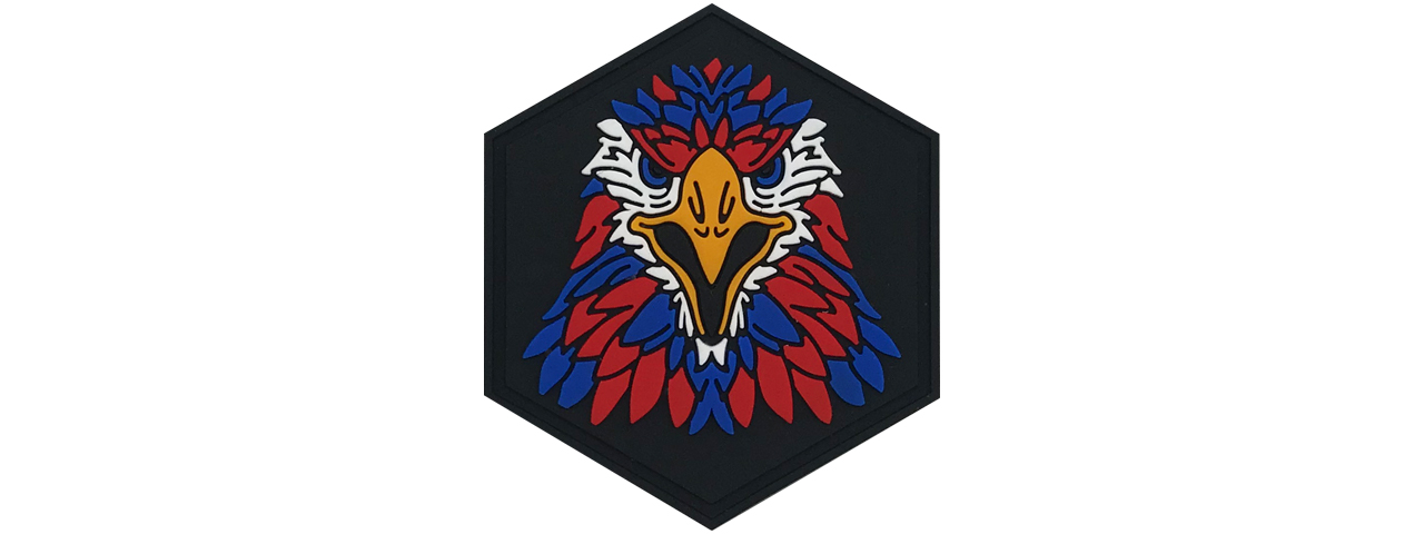 Hexagon PVC Patch Eagle Face - Click Image to Close