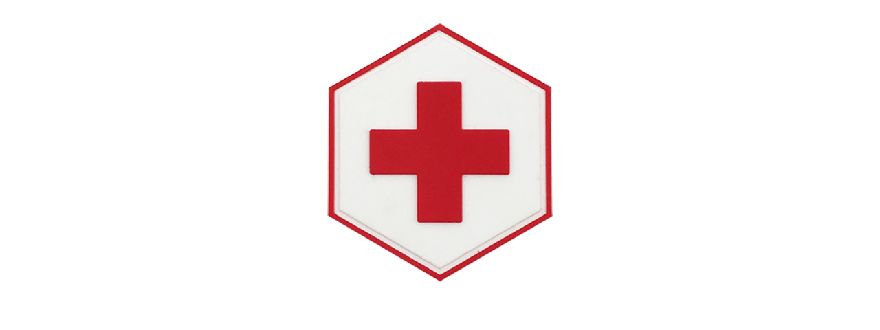 Hexagon PVC Patch Red Cross - Click Image to Close