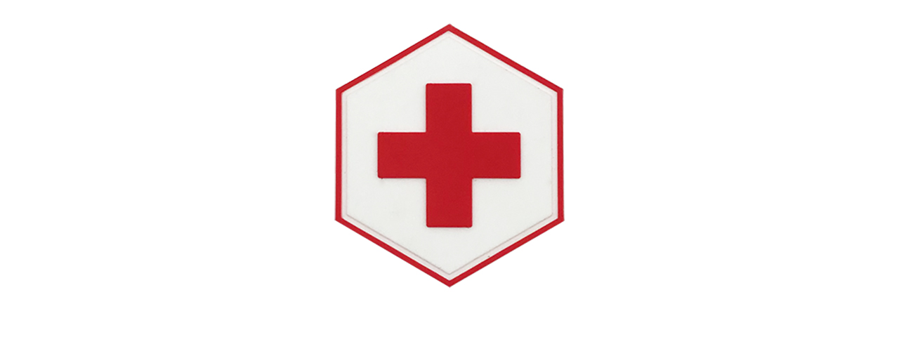 Hexagon PVC Patch Red Cross - Click Image to Close