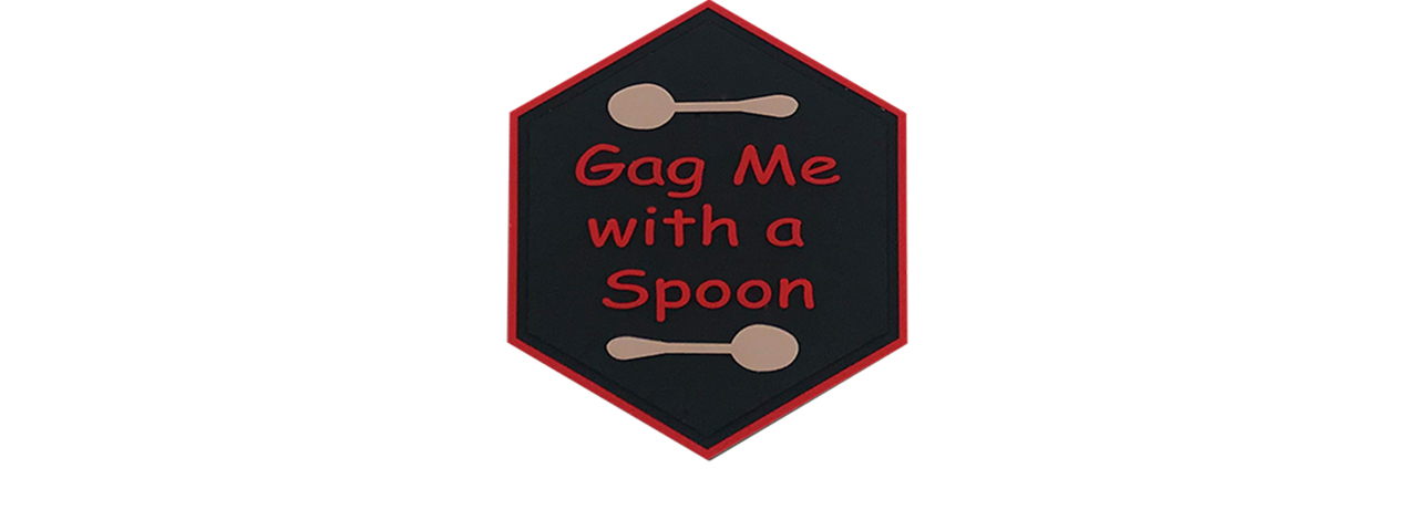 Hexagon PVC Patch "Gag me with a spoon" - Click Image to Close