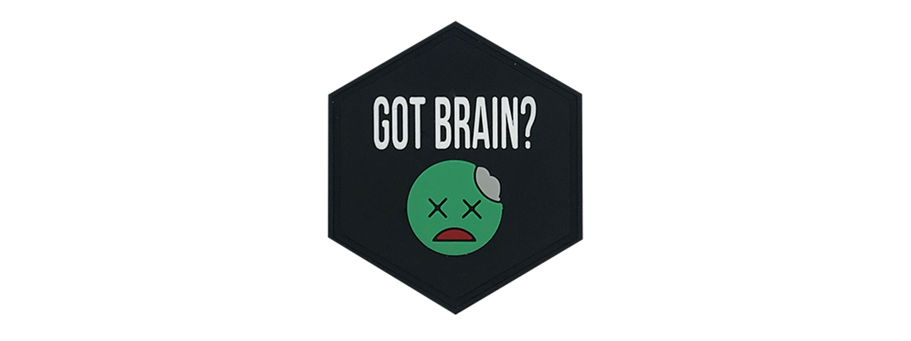 Hexagon PVC Patch "Got Brain?" All Cap - Click Image to Close