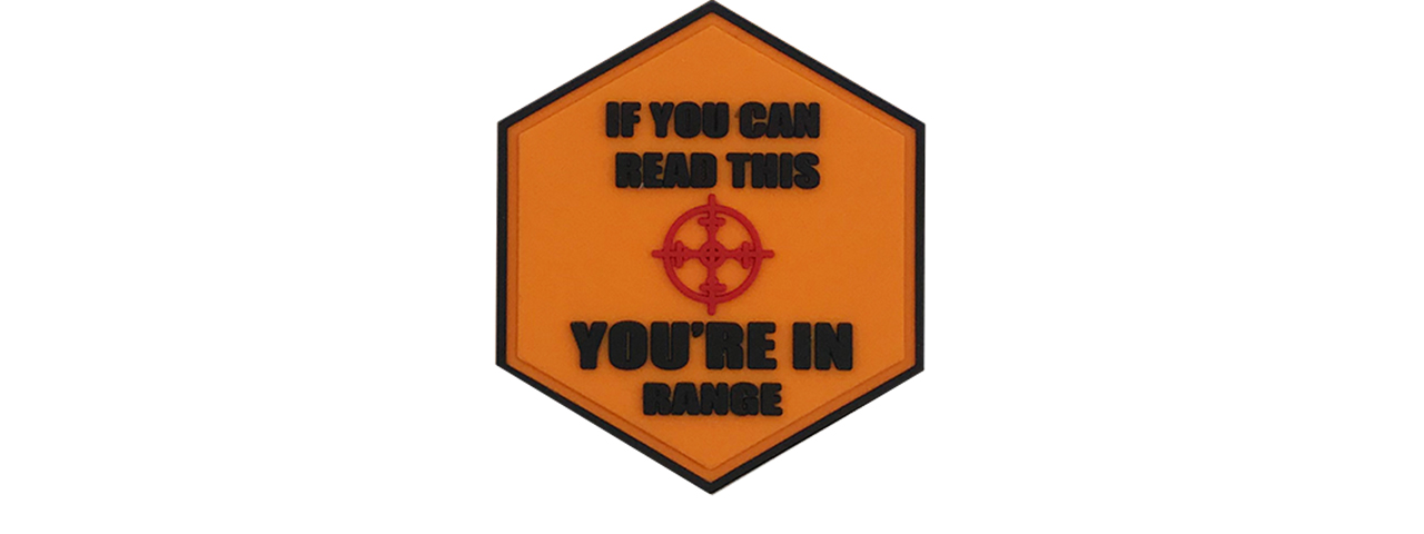 Hexagon PVC Patch "If You Can Read This, You're in Range" - Click Image to Close