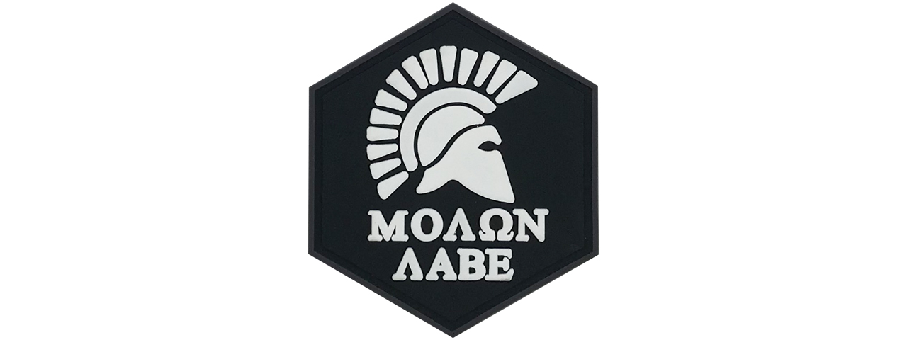 Hexagon PVC Patch Molon Labe Helmet - Click Image to Close