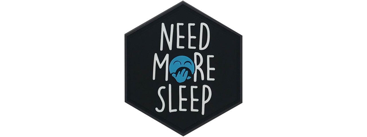 Hexagon PVC Patch "Need More Sleep" - Click Image to Close