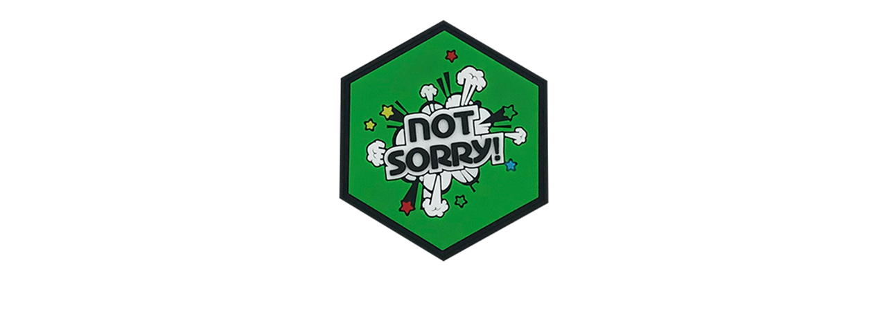 Hexagon PVC Patch "Not Sorry" Green - Click Image to Close