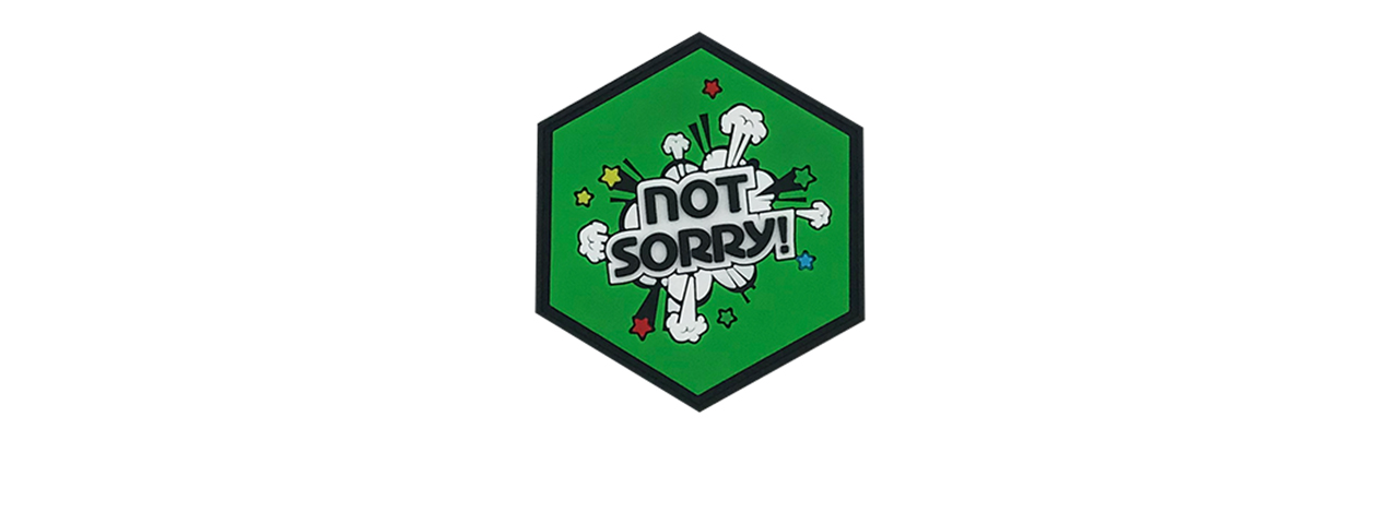 Hexagon PVC Patch "Not Sorry" Green - Click Image to Close