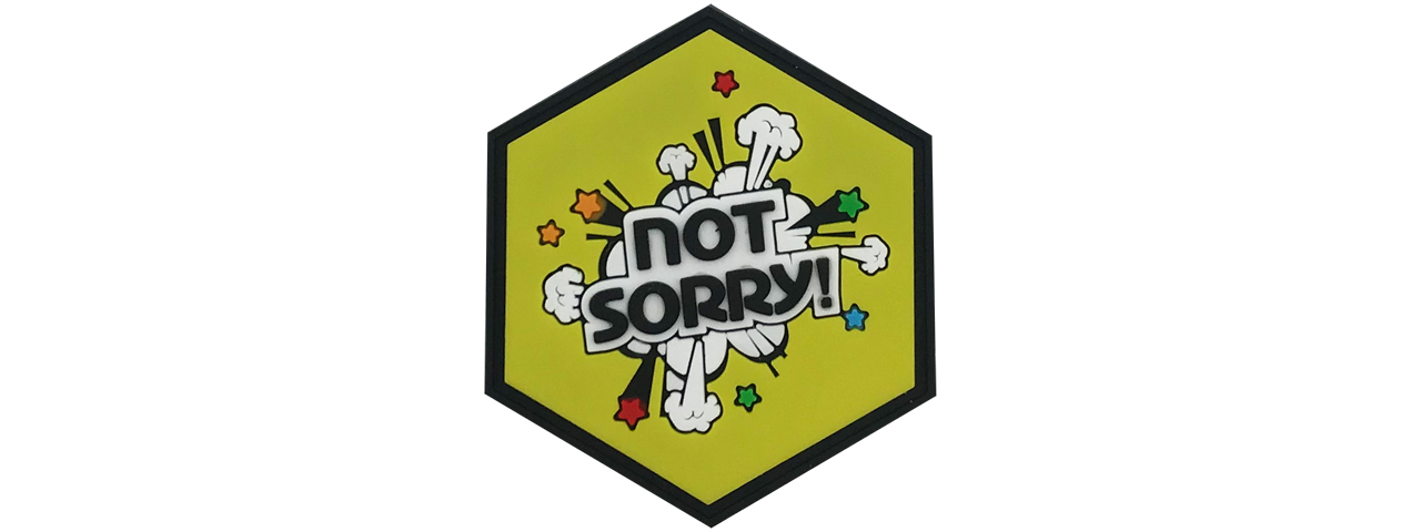 Hexagon PVC Patch "Not Sorry" Yellow - Click Image to Close
