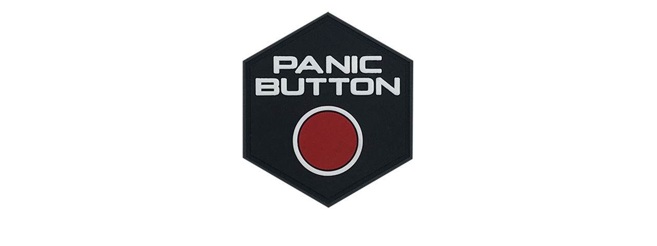 Hexagon PVC Patch Panic Button - Click Image to Close
