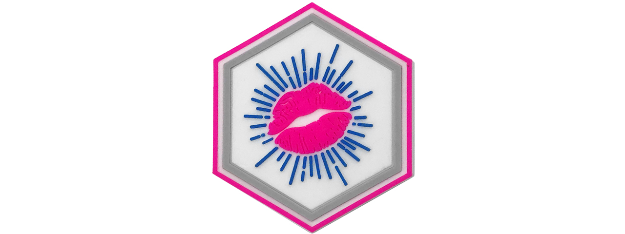 Hexagon PVC Patch Pink Kiss Lips - Click Image to Close