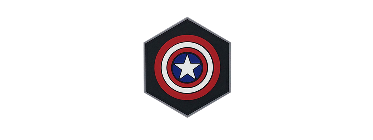 Hexagon PVC Patch Red Captain America Shield - Click Image to Close