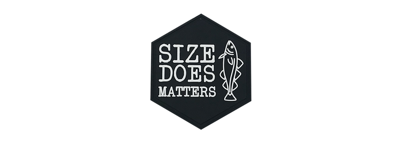 Hexagon PVC Patch "Size Does Matter" - Click Image to Close