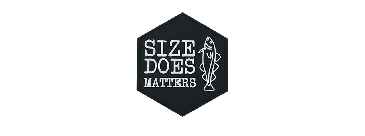 Hexagon PVC Patch "Size Does Matter" - Click Image to Close