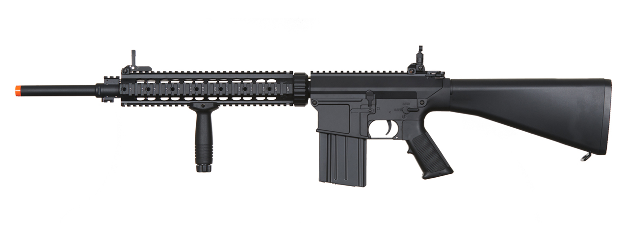 Atlas Custom Works Full Metal SR-25 Airsoft AEG Rifle with Stubby Stock (Color: Black) - Click Image to Close