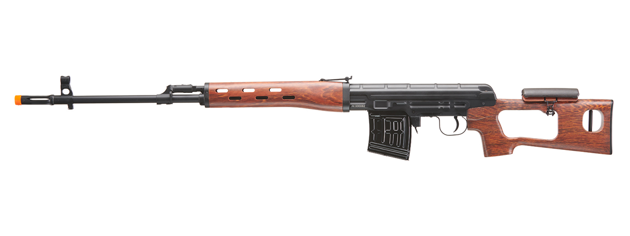 Atlas Custom Works Full Metal SVD Spring Rifle with Removable Cheek Rest (Color: Black & Faux Wood) - Click Image to Close