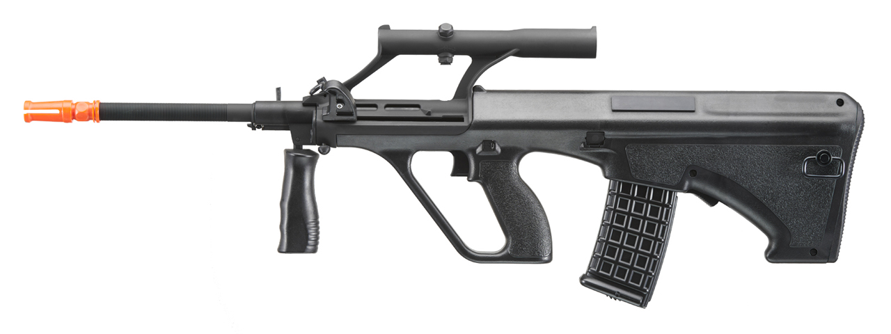 Army Armament Polymer AUG AEG Airsoft Rifle w/ Scope (Color: Black) - Click Image to Close
