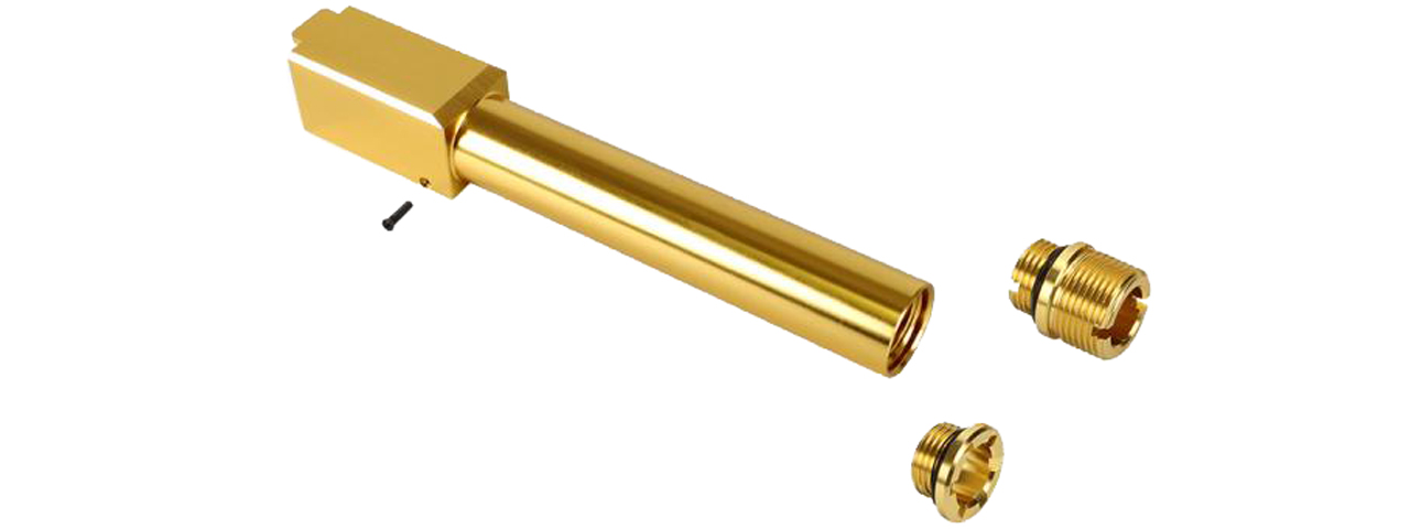 Laylax 2 Way Fixed Non-Recoiling Outer Barrel for Umarex Glock 17 Gen 4 (Color: Gold) - Click Image to Close