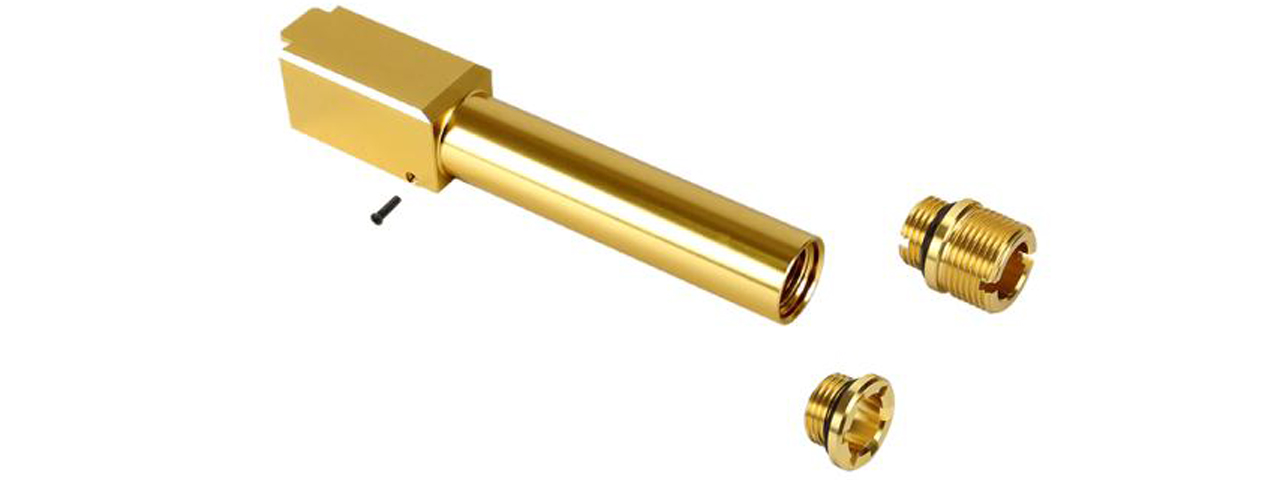 Laylax 2 Way Fixed Non-Recoiling Outer Barrel for Umarex Glock 19X Gen 5 (Color: Gold) - Click Image to Close