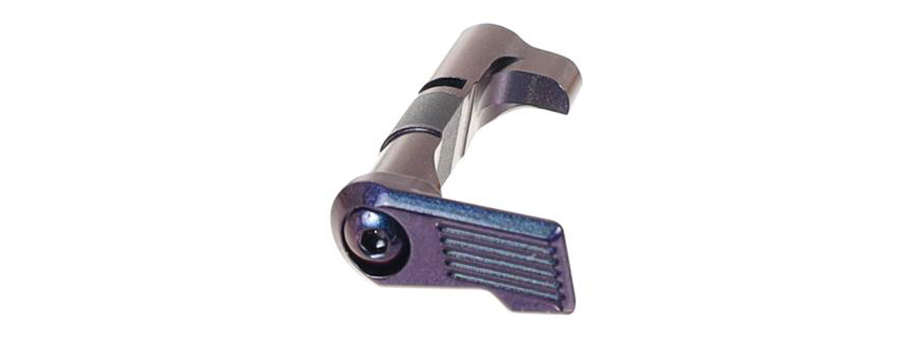 Laylax Zanshin Custom Magazine Catch for Hi-Capa GBB Airsoft Pistols (Color: Murasaki Purple) - Click Image to Close