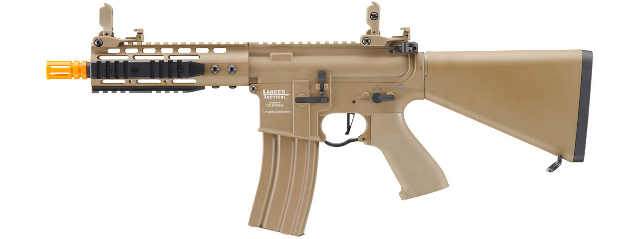 Lancer Tactical Proline 7" KeyMod Airsoft AEG Rifle w/ Stubby Stock (Color: Tan) - Click Image to Close