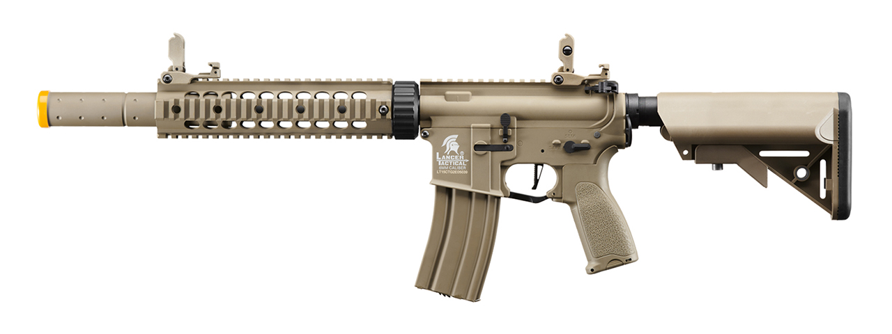 Lancer Tactical LT-15CT-G2-E Nylon Polymer Hybrid M4 Gen2 SD AEG with Mock Suppressor (Tan) - Click Image to Close