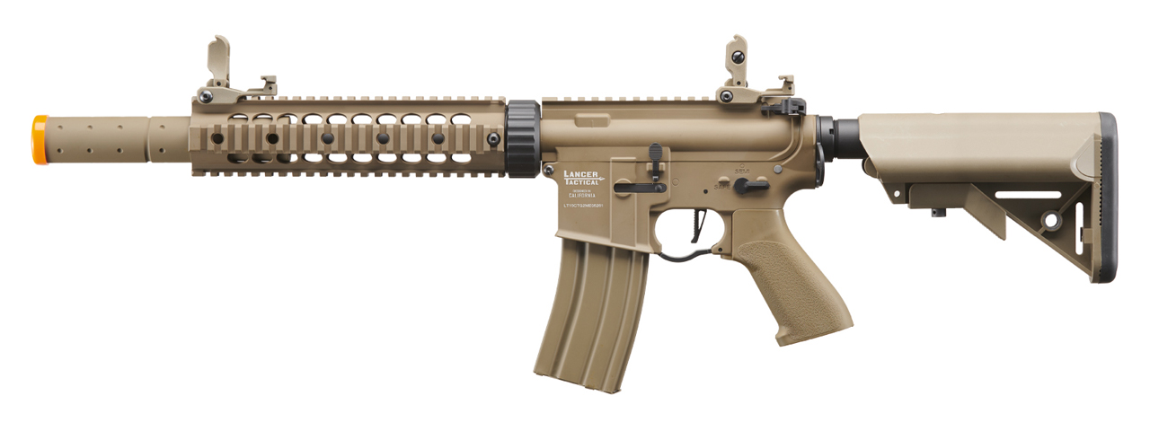 Lancer Tactical Proline Gen 2 10" M4 Carbine Airsoft AEG Rifle with Mock Suppressor (Color: Tan) - Click Image to Close