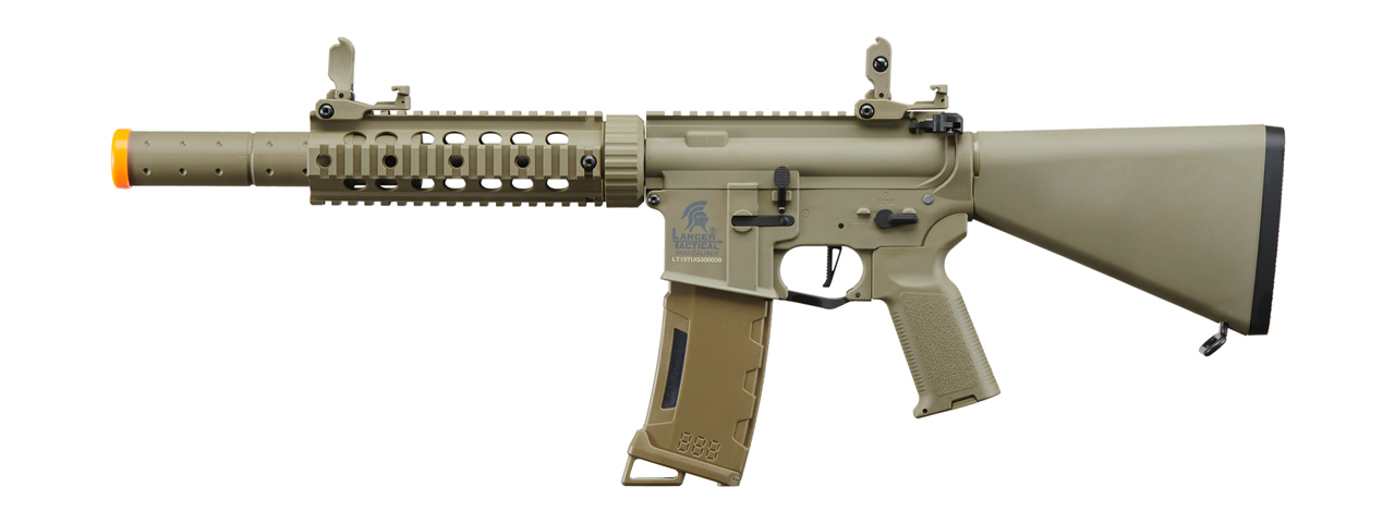 Lancer Tactical Gen 3 Nylon Polymer M4 SD Airsoft AEG Rifle w/ Stubby Stock (Color: Tan) - Click Image to Close