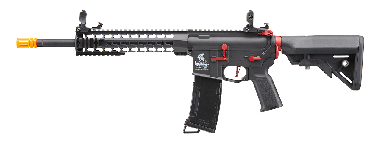 Lancer Tactical Gen 3 10" Keymod Airsoft M4 Carbine AEG Rifle with Red Accents (Color: Black) - Click Image to Close