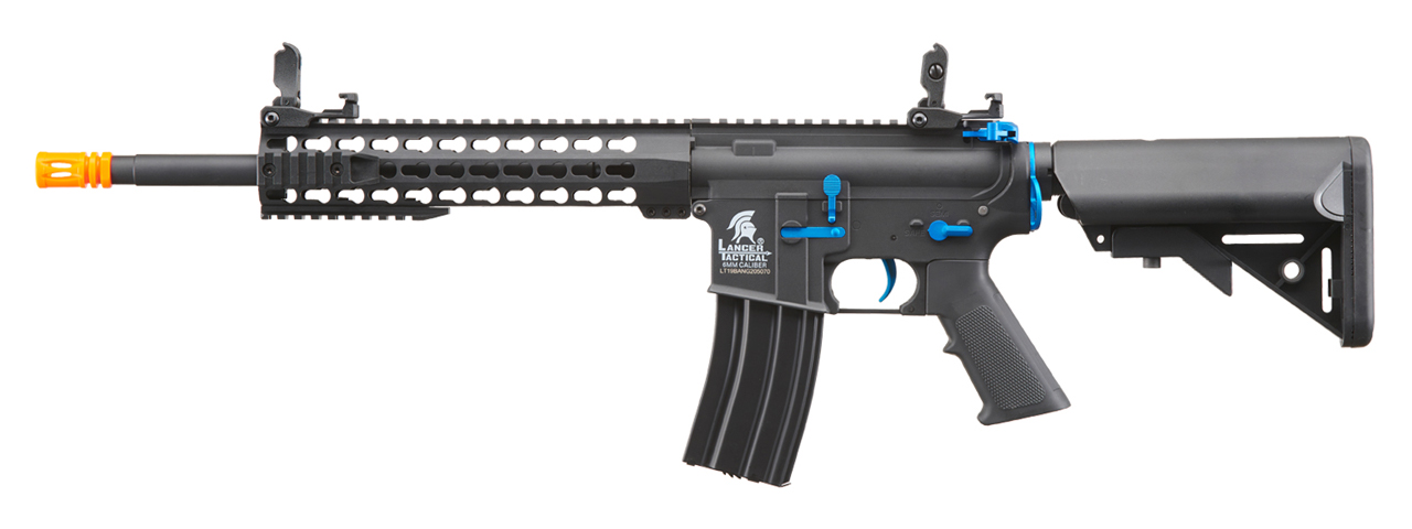 Lancer Tactical Gen 2 13.5" Keymod M4 Carbine Airsoft AEG Rifle (Color: Black / Blue) - Click Image to Close