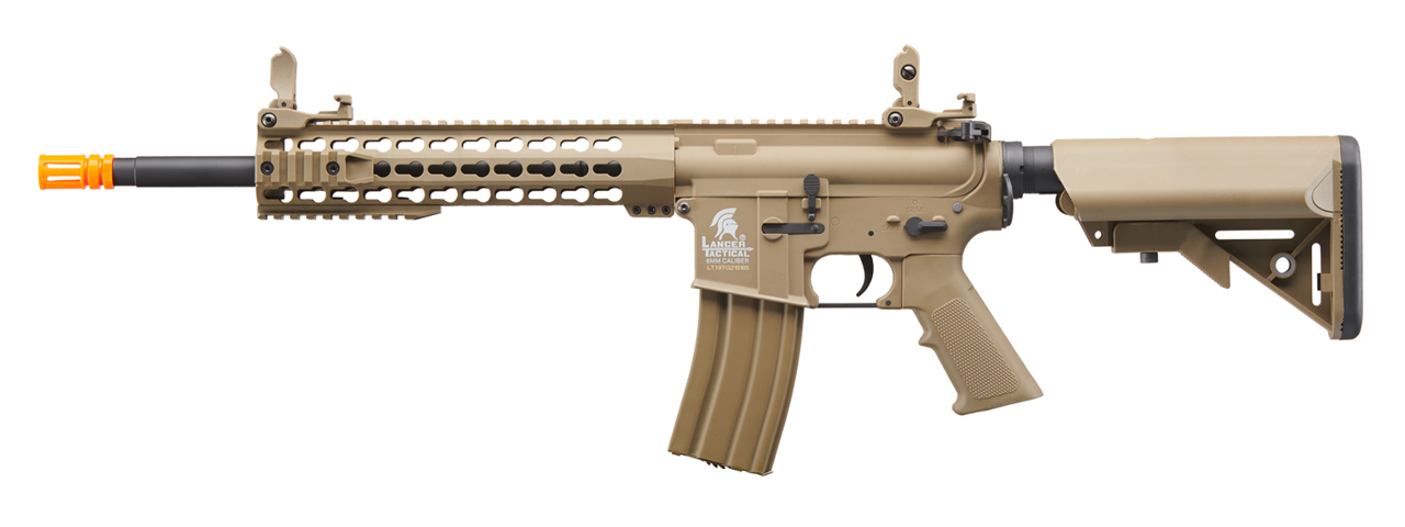Lancer Tactical Gen 2 10" Keymod M4 Carbine Airsoft AEG Rifle (Color: Tan) - Click Image to Close