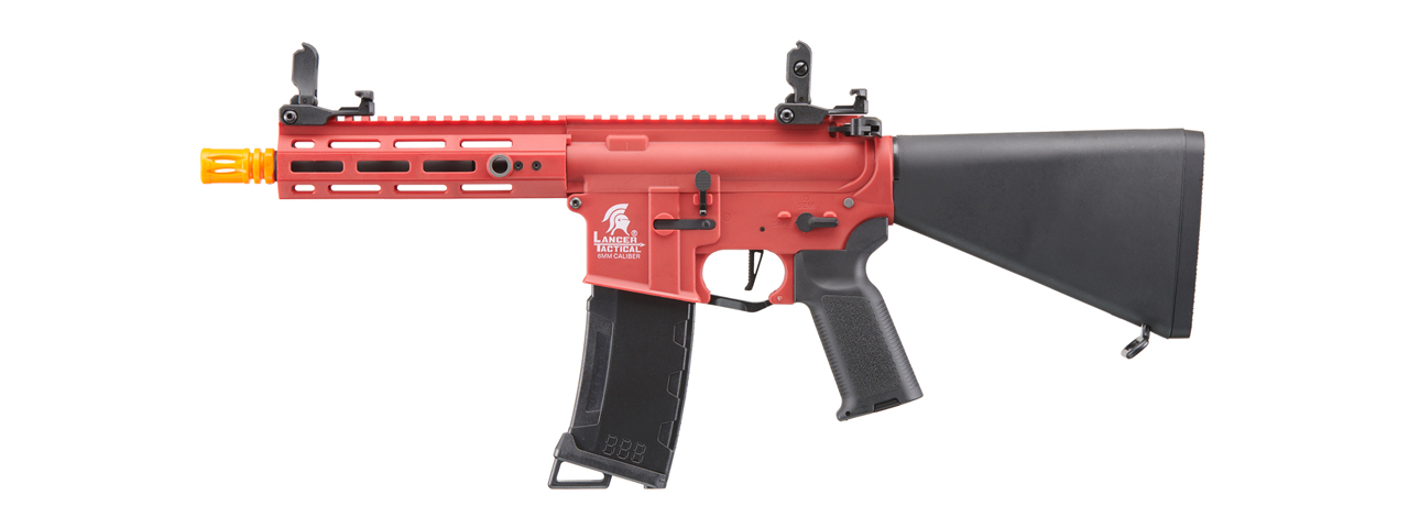 Lancer Tactical Gen 3 Hellion 7" M-LOK Airsoft AEG Rifle w/ Stubby Stock - (Red) - Click Image to Close