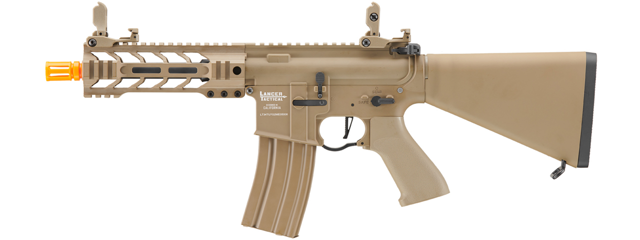 Lancer Tactical Proline 7" M-LOK Battle Hawk Airsoft AEG w/ Stubby Stock (Color: Tan) - Click Image to Close