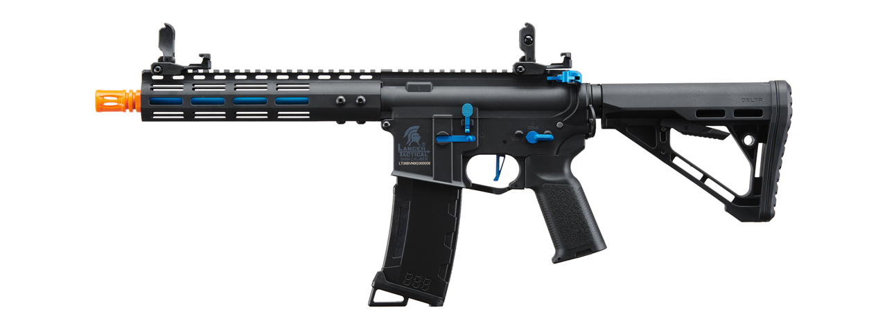 Lancer Tactical Gen 3 Archon 9" M-LOK M4 Airsoft Rifle w/ Delta Stock (Color: Black & Blue) - Click Image to Close