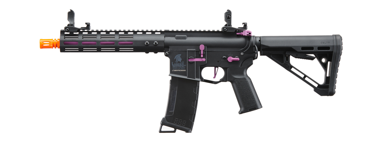 Lancer Tactical Gen 3 Archon 9" M-LOK M4 Airsoft Rifle w/ Delta Stock (Color: Black & Purple) - Click Image to Close